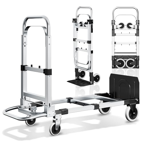 3 in 1 Convertible Hand Truck Dolly, 600Lbs Heavy Duty Folding Hand Truck Dolly Cart with Wheels, Adjustable Handle Angle & Expandable Base for Moving Home, Shopping, Office, Warehouse, Black - color: Black
