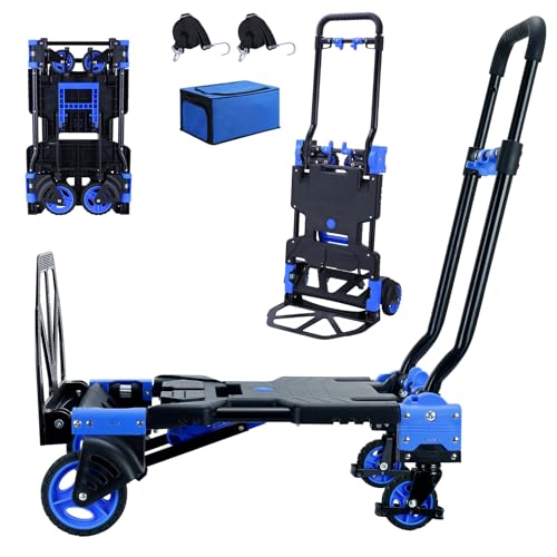 YANGTZE 2-1 Folding Hand Truck Dolly Cart with Wheels,330LBS Capacity - color: D-blue