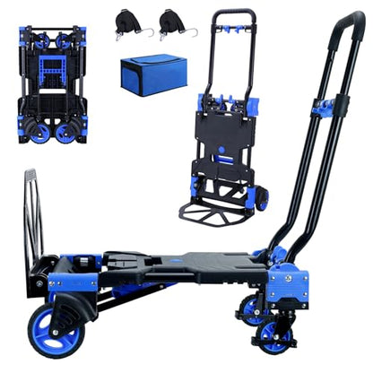 YANGTZE 2-1 Folding Hand Truck Dolly Cart with Wheels,330LBS Capacity - color: D-blue