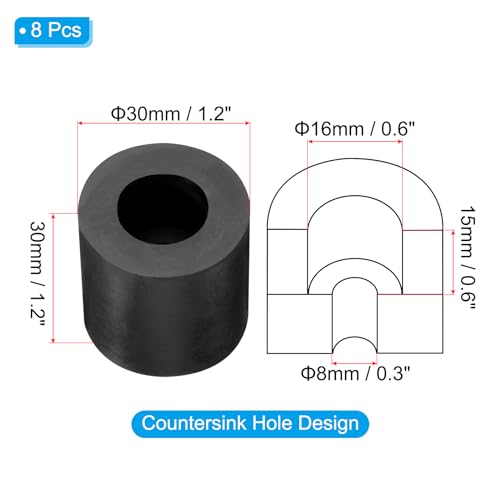 PATIKIL Rubber Spacer, 8 Pcs Rubber Anti Vibration Foot Pad Bumper 1.2" OD 0.3" ID Count Sink Hole Washer Round Neoprene Bushings Spacer for Air Compressor Machinery Generator Car Black - size: 1.2" OD x 0.3" ID