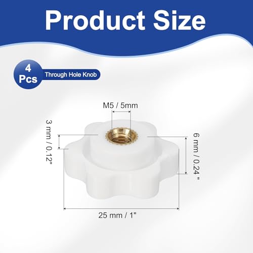 PATIKIL M5 x 25mm Thread Star Knobs, 4 Pcs 6 Star Knurled Tightening Screw Clamping Knob Handle for Umbrella Base Replacement, White - color: White, size: 5mm x 25mm
