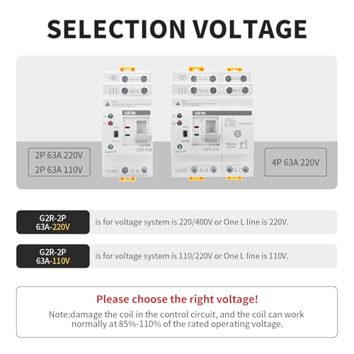 GEYA 2P 63A AC220V Automatic Transfer Switch,ATS Dual Power Auto Transfer Switch,Uninterruptible Millisecond-Level ATS,DIN Rail Mounting（G2R 2P 63A AC220V） - color: 2P-63A-AC220V