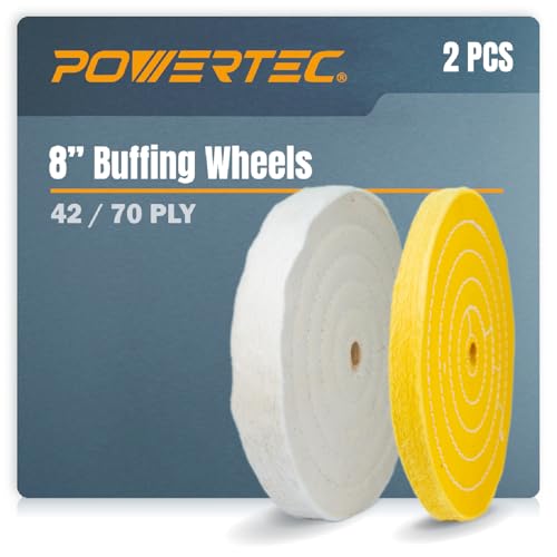 POWERTEC 2 Pack Polishing Wheels, 8 Inch Buffing Wheels, White Cotton (70 ply) and Yellow Cotton (42 ply), 5/8 inch Arbor Hole, Fits Bench Buffer and Jewelry Polisher, For Metal, Wood and Jade (71645) - size: 8 inch, 2 pack