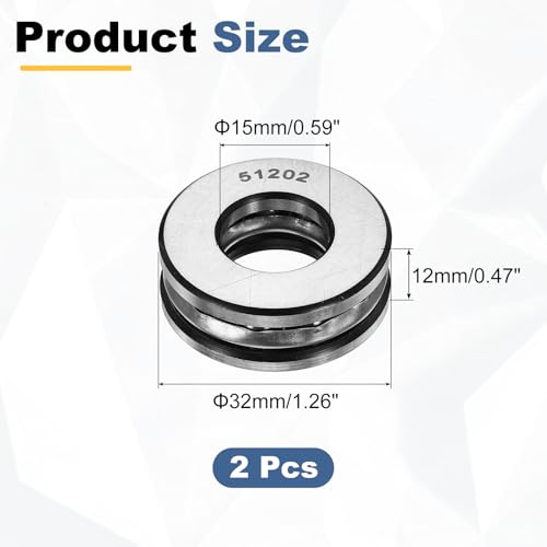 uxcell 2Pcs Thrust Ball Bearings, 15mm Bore 32mm OD 12mm Thick 51202 ABEC5 - size: 51202 15mm x 32mm x 12mm