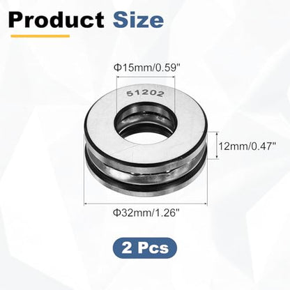 uxcell 2Pcs Thrust Ball Bearings, 15mm Bore 32mm OD 12mm Thick 51202 ABEC5 - size: 51202 15mm x 32mm x 12mm