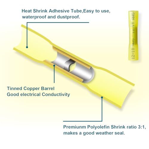 60PCS Heat Shrink Butt Connectors, 12-10 AWG Yellow Wire Terminals - size: 12-10 AWG (60 pcs)