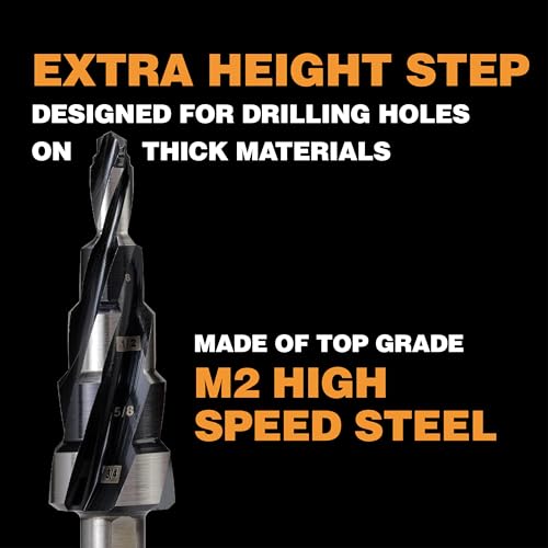1/4"-3/4" M2 Step Drill Bit Unibit for Hole Drilling 5 Sizes - size: 1/4" to 3/4" (4 Spiral Flutes)