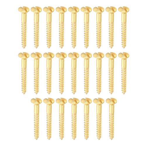 PATIKIL M2.5 x 20mm Slotted Wood Screw, 25 Pack Solid Brass Oval Head - size: M2.5x20mm