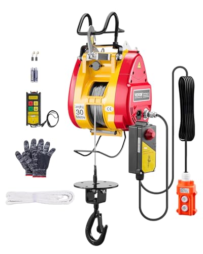 VEVOR 2-in-1 Electric Hoist Winch, 1100 lbs Capacity, 1800W Portable Power Winch, 98 ft Lifting Height, 36 ft/min with Wire and Wireless Remote Control, for Garage, Warehouse, Factory Lifting Towing