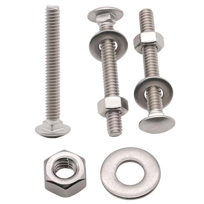 5/16-18 x 3-1/2" (8 Sets) Stainless Steel Square Neck Carriage Bolts with Nuts and Washers, Full Thread, No Coating Plain Finish, Coarse Thread UNC, Stainless Steel 304 (18-8) - size: 5/16-18 x 3-1/2"