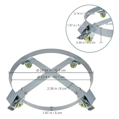 55 Gallon Drum Dolly, 1000lbs Load Capacity 55 Gallon Barrel Dolly Cart Drum Caddy with 4 Swivel Casters Wheel, Non Tipping Hand Truck Capacity Dollies for Warehouse Drum Handling (Silver Gray) - size: 55 Gallon 4 Wheels