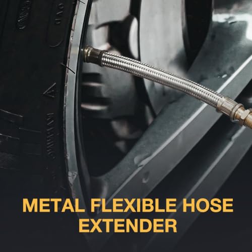 2 PCS 12" Metal Valve Stem Extenders, Flexible Stainless Steel Car Tire Valve Extension Kit with Clamps, Universal Braided Tire Stem Extender for Cars Trucks Trailers RVs - color: 12"