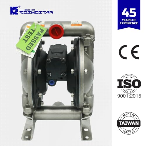 COSMOSTAR D0306 1" Stainless Steel Double Air Diaphragm Pump, Aluminum Body, Teflon Ball, seat and Diaphragm, Pump Muffler, Pump, Chemical Pump, Waste Oil Pump, Pneumatic Oil Pump, Diaphragm Pumps - size: D0306 1" Stainless Steel