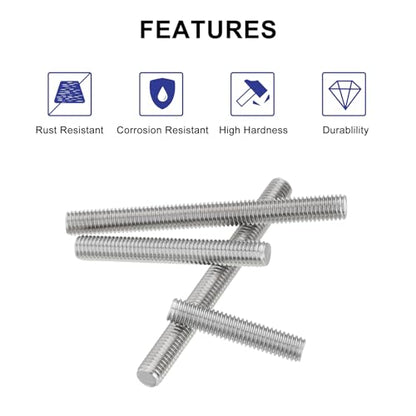 uxcell 8Pcs Fully Threaded Rod, M8 x 30mm 304 Stainless Steel Right Hand Thread Bar Studs M8-1.25 Thread Pitch for Furniture Machinery Assembly - size: M8 x 30mm