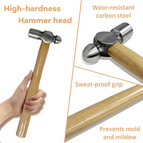 16oz Ball Peen Hammer for Metalworking - Small Ball Peen Machinist Hammer, 1.1lb Ball Pein Hammer for Riveting, Home Repair, Crafts, Woodworking, DIY & Furniture Assembly
