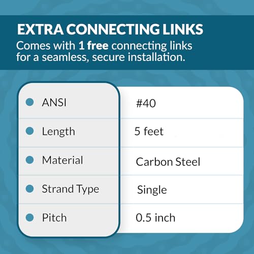 PGN #40 Carbon Steel Roller Chain - 5 Ft + 1 Free Links - 119 Links