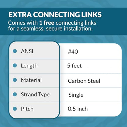 PGN #40 Carbon Steel Roller Chain - 5 Ft + 1 Free Links - 119 Links