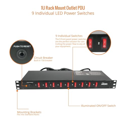 Tecmojo 9-Outlet Rack Mount Overloading Protection Circuit Breaker PDU, with Individual Switch 6ft Cord for IT and Network Racks and Cabinets(SKU# 13110901) - size: 9 Outlets/12A/Overloading Protection