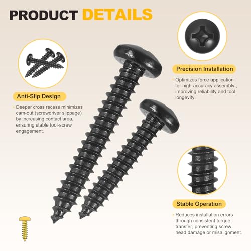METALLIXITY Phillips Pan Head Self Tapping Screw #4x1/2 100Pcs - color: Black, size: #4x1/2"