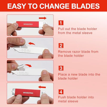 WORKPRO 12-Pack Box Cutter Retractable, Red - color: Red - 12-pack Extra Blades Included