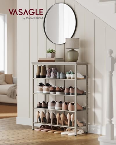 VASAGLE 5-Tier Shoe Rack, Adjustable, Freestanding - color: Cappuccino Beige + Oatmeal Beige, size: 5 Tiers (29.5"W)