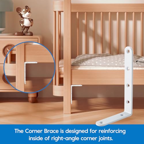 5 x 3 Inch Heavy Duty L Brackets, Steel Corner Braces, White, 4 Pack - color: White