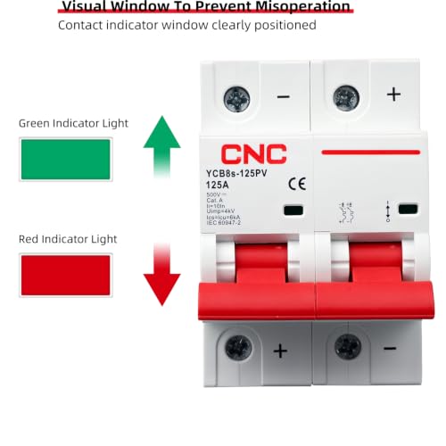 CNC DC Miniature Circuit Breaker, 2 Pole 500V 100 Amp DIN Rail Mount Isolator for Solar PV System, Thermal Magnetic Trip, High Current DC Disconnect Switch MCB 2P C100 - size: 100 Amp
