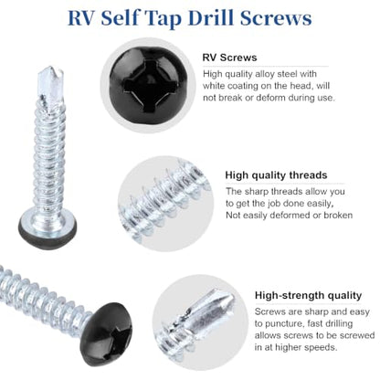 Pan Head Metal RV Screws Black #8 x 1-100 Pcs - size: #8x1"