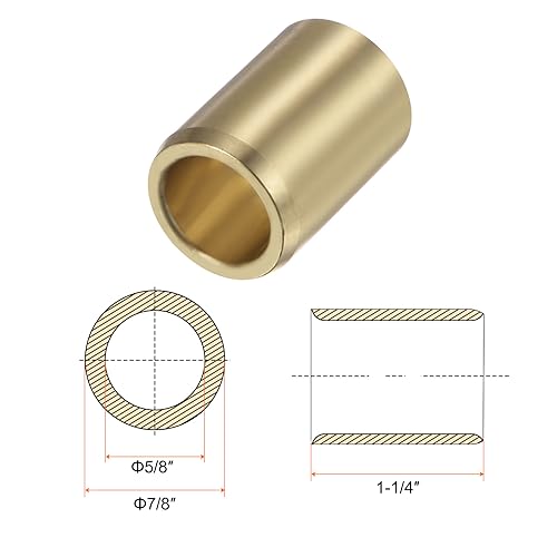 HARFINGTON 2pcs Sleeve Bearings 5/8" Bore 7/8" OD 1-1/4" Length Wrapped Oilless Bushings Brass Alloy for Transmission Conveyor Systems - size: 5/8" x 7/8" x 1-1/4"