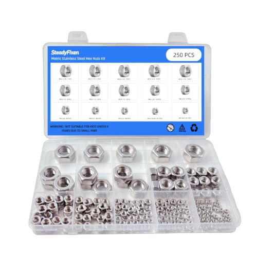 Metric Hex Nuts Assortment, Stainless Steel 304 Hardware Nuts Set (M2 to M12), Metric Nut Assortment in Reusable Box (250PCS) - size: 250PCS,M2,M2.5,M3,M4,M5,M6,M8,M10,M12