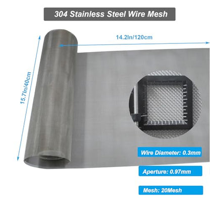 304 Stainless Steel Mesh Screen 15.7" x 47.2", 20 Mesh 1mm Hole - style: 20Mesh x 0.30mm