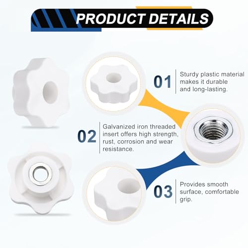 HARFINGTON 5pcs Star Knobs M10 Female Thread 48mm Head Iron Insert White - color: White, size: M10 x 48mm
