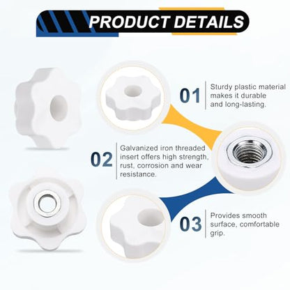 HARFINGTON 5pcs Star Knobs M10 Female Thread 48mm Head Iron Insert White - color: White, size: M10 x 48mm