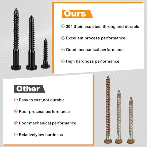 Hex Head Lag Bolts for Wood,1/4" x 4", Lag Screws 12 PCS - size: 1/4" x 4"