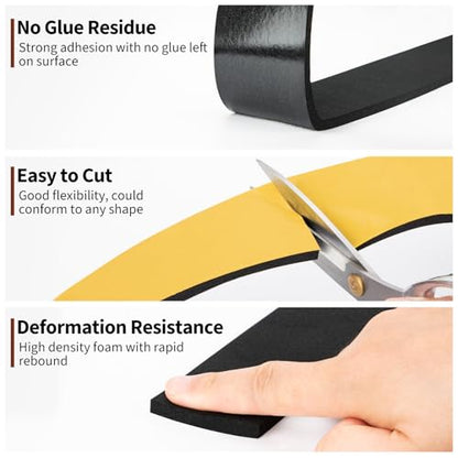 Yotache High Density Adhesive Foam Seal Tape 2" W X 1/4" T, Total 13 Ft - size: 2"x1/4"x13 FT