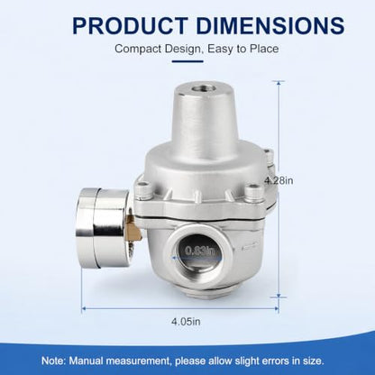 MEANLIN MEASURE 1/2" FNPT Stainless Steel Pressure Regulator with Gauge - size: 1/2" FNPT