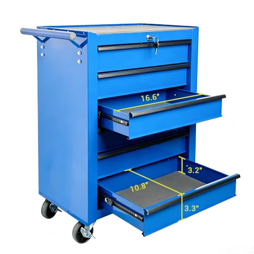 Rolling Metal Tool Chest with 6 Drawers, 20" 6-Drawer Tool Chest Cabinet with Ball Bearing Drawer Slides, Steel Tool Storage Box Organizer -Blue - color: Blue-6