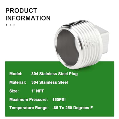 TAISHER 5Pcs 304 SS Square Thread Socket Pipe Plug Fitting 1" NPT Male - size: 1" MNPT(Plug)