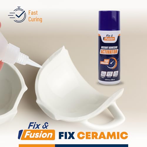 FIX & FUSION Activator Spray (6.76 Fl Oz), Instant Cure Accelerator for Cyanoacrylate (CA) Super Glue for Wood, Plastic, Rubber, Granite, and DIY & Professional, Accelerates Bonding Strength, (6 Pack) - size: 6.76 fl oz (200 ml)