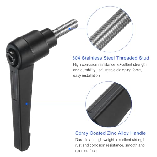 uxcell 4pcs Clamping Lever Handles, M5 x 15mm 304 Stainless Steel Threaded Male Stud, Adjustable Handles Locking Quick Release Ratchet Push Button Bolt Knobs, Black - size: M5 x 15mm