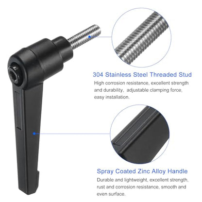 uxcell 4pcs Clamping Lever Handles, M5 x 15mm 304 Stainless Steel Threaded Male Stud, Adjustable Handles Locking Quick Release Ratchet Push Button Bolt Knobs, Black - size: M5 x 15mm