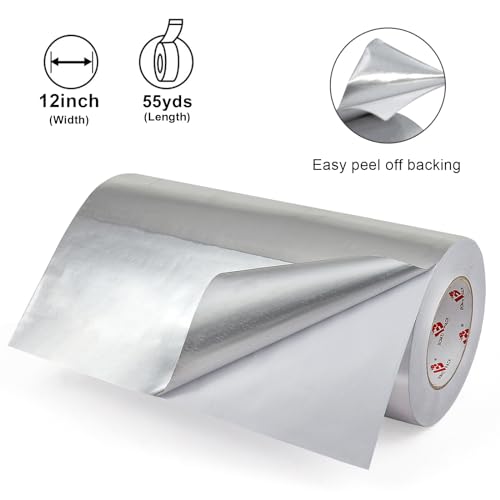 BOMEI PACK Aluminum Foil Tape,Heavy Duty Metal Duct Tape,High Temperature Silver Tape,Perfect for Sealing & Patching,HVAC,Air Ducts,Insulation and Metal Repair (12 Inch x 55 Yards) - size: 12 Inch x 55 Yards