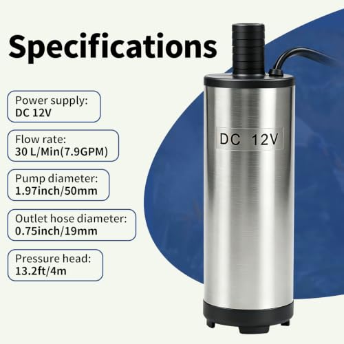 DC 12V Electric Submersible Water Pump, Diesel Transfer Pump 80W 30L/min - color: Silver