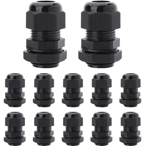 12PCS 1/2'' NPT Cable Gland Waterproof Adjustable 6-12mm/0.24-0.47inch Nylon Cable Glands Joints with Gaskets (1/2'', 12PCS) - size: 1/2'' NPT 12pcs