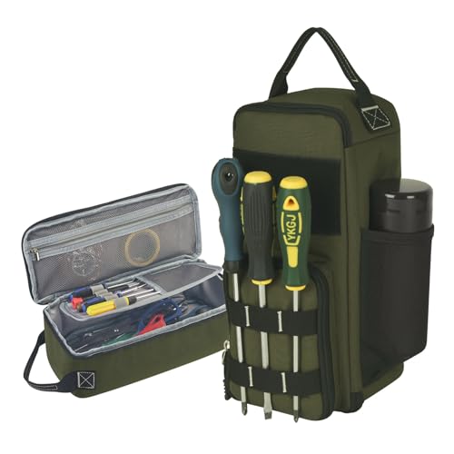 12.6" Heavy Duty Small Tool Bag Pouch for Men with Multiple Pockets,Green - color: Green