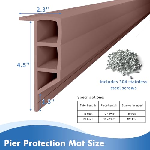 Nalwort Dock Bumpers 16 Feet and 24 Feet, Full Protection Dock Fender for Straight Edge and Side, Boat Dock Bumpers for Edging, Includes Mounting Screws, Black Gray Blue Brown Green Orange Yellow - color: brown, size: 24 feet