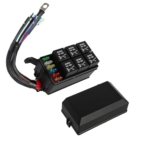 Pre-Wired 12V Fuse Relay Box, 6-Way 40A 4-Pin Relay Panel with 6 Blade Fuse Slots, Heavy-Duty Power Distribution Block for Jeep, RV, Fleet Truck, Marine & Off-Road LED Light Control - size: RY06F06