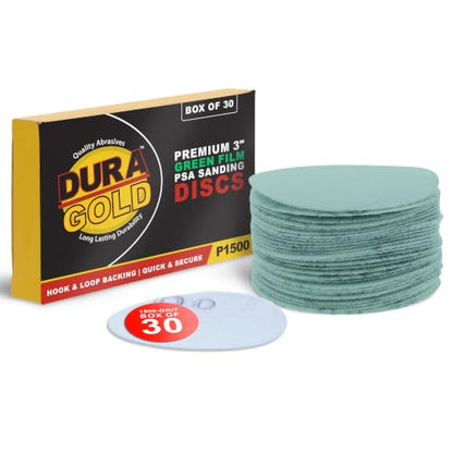 Dura-Gold Premium 3" Gold Hook & Loop Sanding Discs - 1500 Grit (Box of 30) - size: 1500-Grit