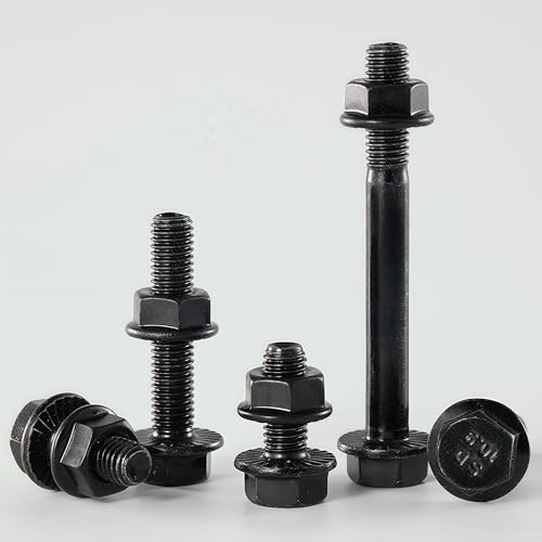 M8-1.25x16mm Flange Bolt and Nut Kit 10set-Grade 10.9 Alloy Steel, Black Zinc, Full Thread, Serrated Self-Locking, Vibration Resistant for Automotive, Machinery & Heavy Duty - size: M8x16mm(10 Sets)