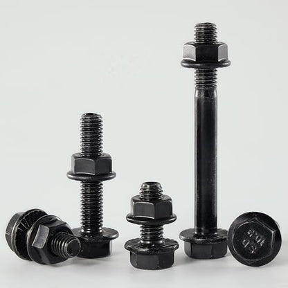 M8-1.25x50mm Flange Bolt and Nut Kit 8set- Grade 10.9 Alloy Steel, Black Zinc,Full Thread, Serrated Self-Locking, Vibration Resistant for Automotive, Machinery & Heavy Duty - size: M8x50mm(8 Sets）
